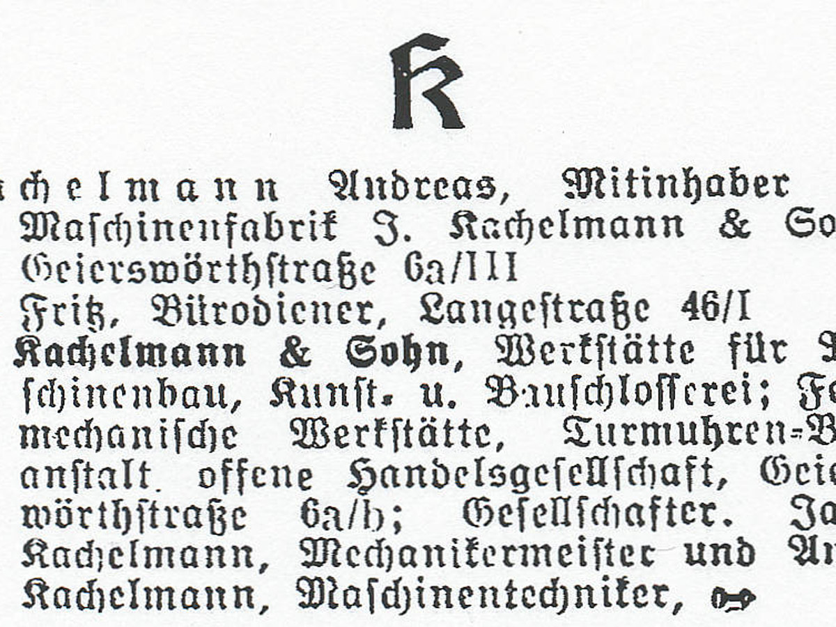 Der Eintrag zeigt in altdeutscher Schrift den Eintrag zur Umfirmierung in „J. KACHELMANN & SOHN“ im Jahr 1919. KACHELMANN GETRIEBE GmbH